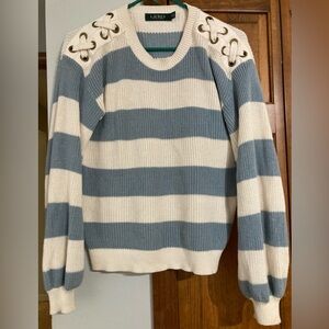 Ralph Lauren Nautical Striped Sweater with Lace-up Shoulder XS
